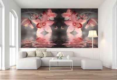 T0612 Wallpaper Orchids and butterflies