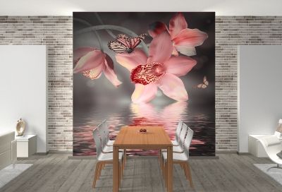 T0612 Wallpaper Orchids and butterflies