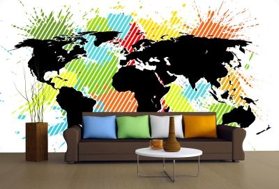 T0729 Wallpaper Abstract color map of the world