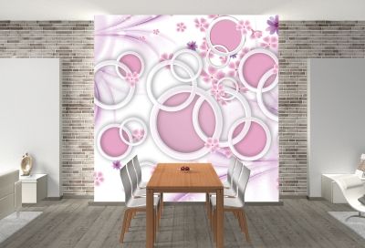 T9005 Wallpaper 3D Abstract flowers and circles