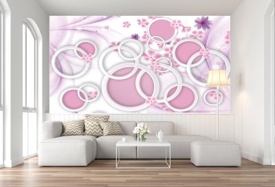 T9005 Wallpaper 3D Abstract flowers and circles