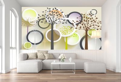 T9009 Wallpaper 3D Abstract trees and circles