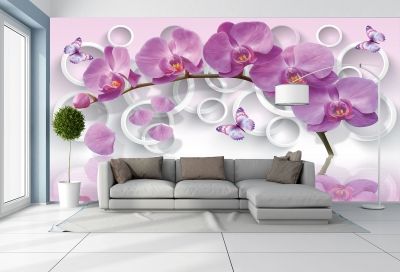 T9013 Wallpaper 3D Purple orchids