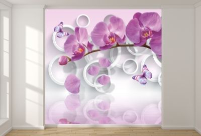 T9013 Wallpaper 3D Purple orchids