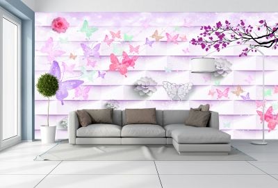 T9015 Wallpaper Butterflies and flowers