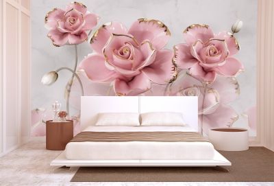 T9020 Wallpaper 3D Flowers in pink and gold