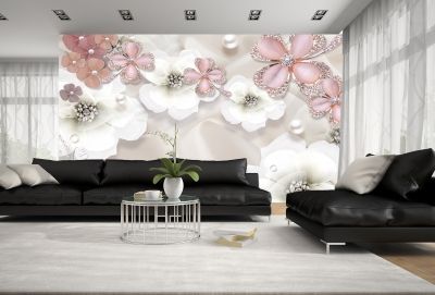 T9023 Wallpaper 3D Composition with flowers and jewelry