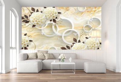 T9028 Wallpaper 3D Circles and vintage flowers