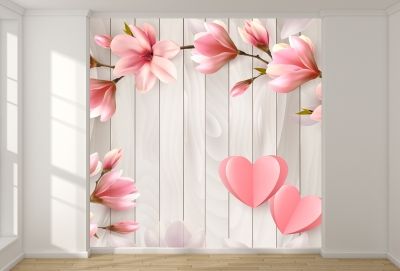 T9056 Wallpaper 3D Magnolias and hearts