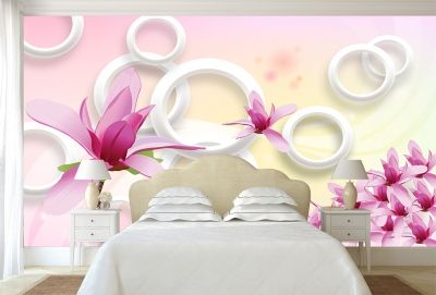 T9070 Wallpaper 3D Magnolias and circles