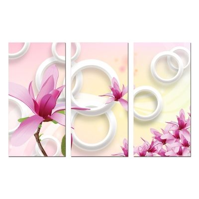 9070 Wall art decoration (set of 3 pieces) Magnolias and circles