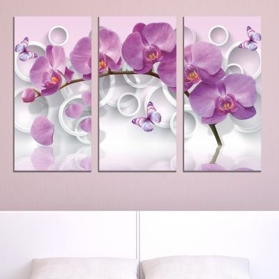 9013 Wall art decoration (set of 3 pieces) Purple orchids