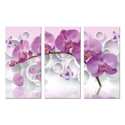 9013 Wall art decoration (set of 3 pieces) Purple orchids