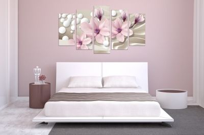 0750  Wall art decoration (set of 5 pieces) White orchids on brown background for bedroom