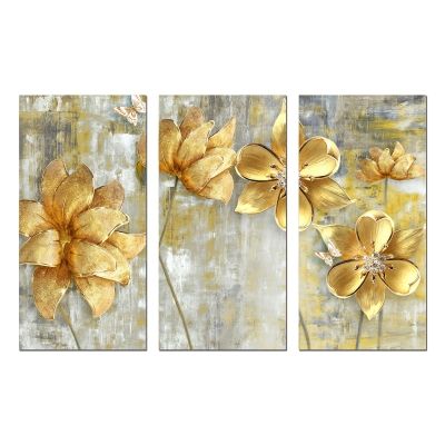 0764 Wall art decoration (set of 3 pieces) Abstract golden flowers