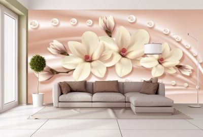 T0778 Wallpaper 3D Magnolias and diamonds