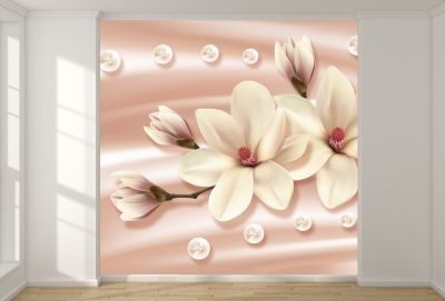 T0778 Wallpaper 3D Magnolias and diamonds