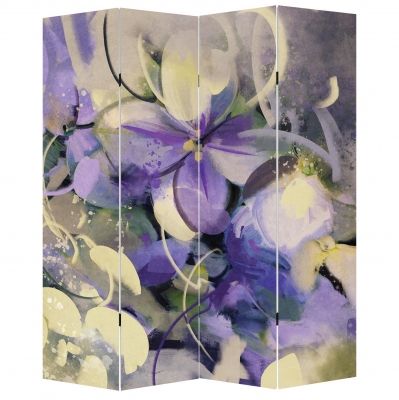 P0669 Decorative Screen Room divider Art flowers in purple and white (3,4,5 or 6 panels)