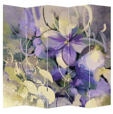 P0669 Decorative Screen Room divider Art flowers in purple and white (3,4,5 or 6 panels)