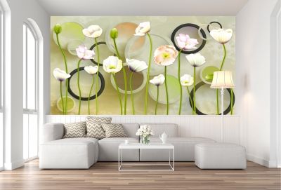 T9076 Wallpaper 3D Circles and flowers