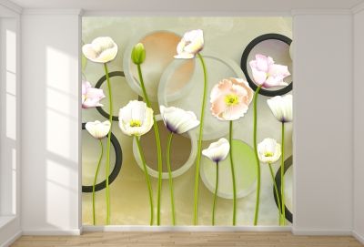 T9076 Wallpaper 3D Circles and flowers