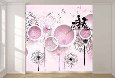 T9077 Wallpaper 3D Dandelions and circle