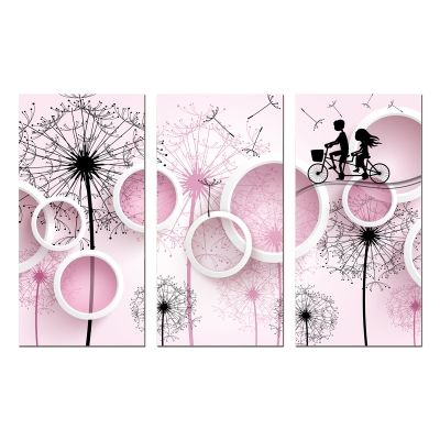 9077 Wall art decoration (set of 3 pieces) Dandelions and circles