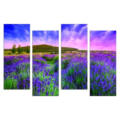 0584  Wall art decoration (set of 4 pieces) Landscape with lavender