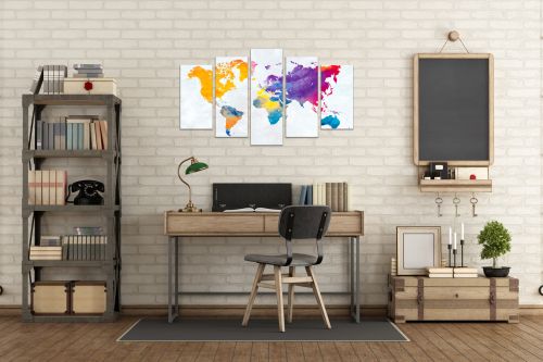 0785 Wall art decoration (set of 5 pieces) Abstract colorful map