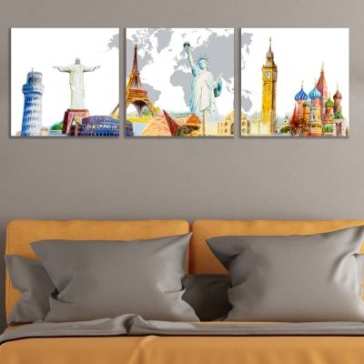 0786 Wall art decoration (set of 3 pieces) Famous landmarks 