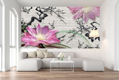 T9079 Wallpaper 3D Lotus (white bricks)