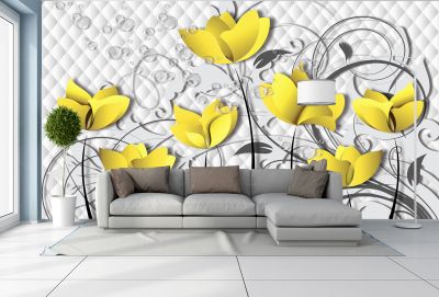 T9099 Wallpaper 3D Flowers in yellow