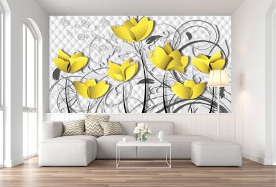 T9099 Wallpaper 3D Flowers in yellow