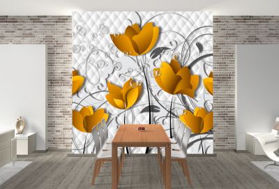 T9100 Wallpaper 3D Flowers in orange