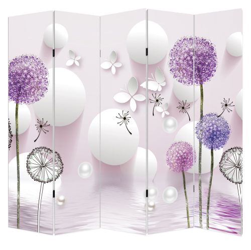 P9026 Decorative Screen Room divider Dandelions - white and purple (3,4,5 or 6 panels)