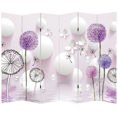 P9026 Decorative Screen Room divider Dandelions - white and purple (3,4,5 or 6 panels)