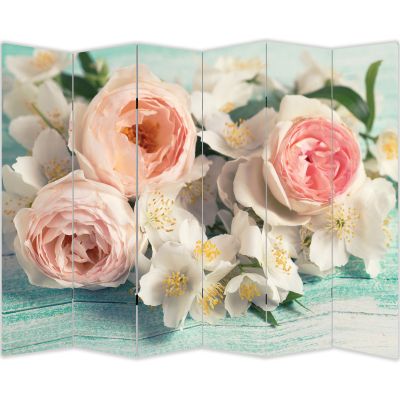 P0796 Decorative Screen Room divider  Vintage flowers in pastel colors (3,4,5 or 6 panels)