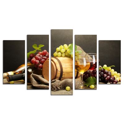 0804 Wall art decoration (set of 5 pieces) Composition with wine and grapes