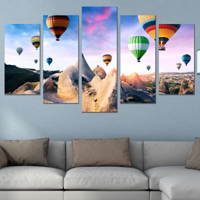 9142 Wall art decoration (set of 5 pieces) Cappadocia - balloons