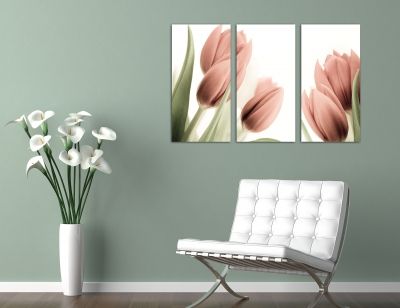 wall art decoration set with pink tulips