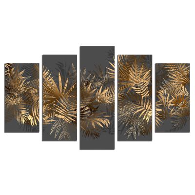 0835  Wall art decoration (set of 5 pieces) Golden leaves