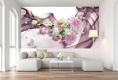 T9144 Wallpaper 3D Flowers and diamonds