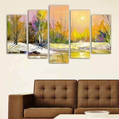 0002 Wall art decoration (set of 5 pieces) Colorful autumn