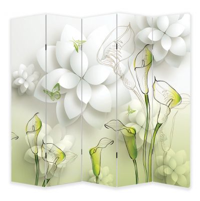 P9019 Decorative Screen Room divider Flowers - white and green (3,4,5 or 6 panels)