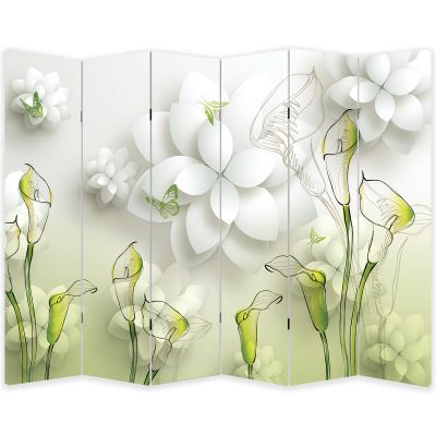 P9019 Decorative Screen Room divider Flowers - white and green (3,4,5 or 6 panels)