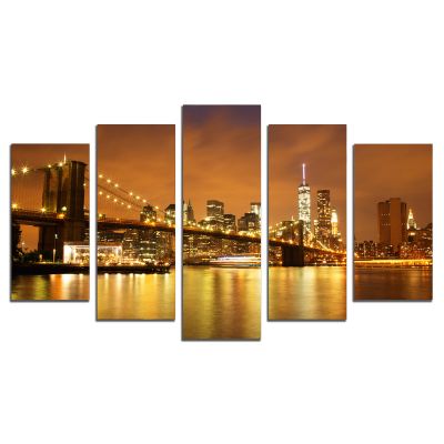 0851 Wall art decoration (set of 5 pieces) New York, Brooklyn Bridge