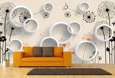 T9148 Wallpaper 3D Dandelions and circles