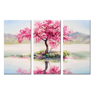 0855 Wall art decoration (set of 3 pieces) Tree with reflection