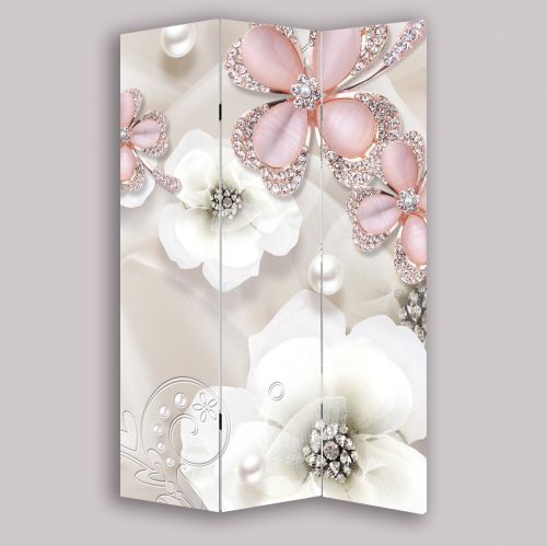 P9023 Decorative Screen Room divider 3D Composition with flowers and jewelry (3, 4, 5 or 6 panels)