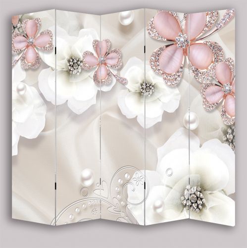 P9023 Decorative Screen Room divider 3D Composition with flowers and jewelry (3, 4, 5 or 6 panels)